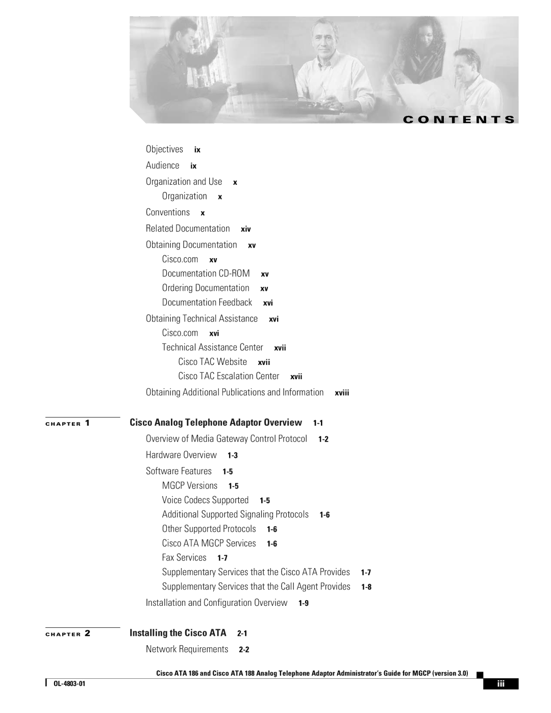 Cisco Systems ATA 188, ATA 186 manual N T E N T S, Iii 