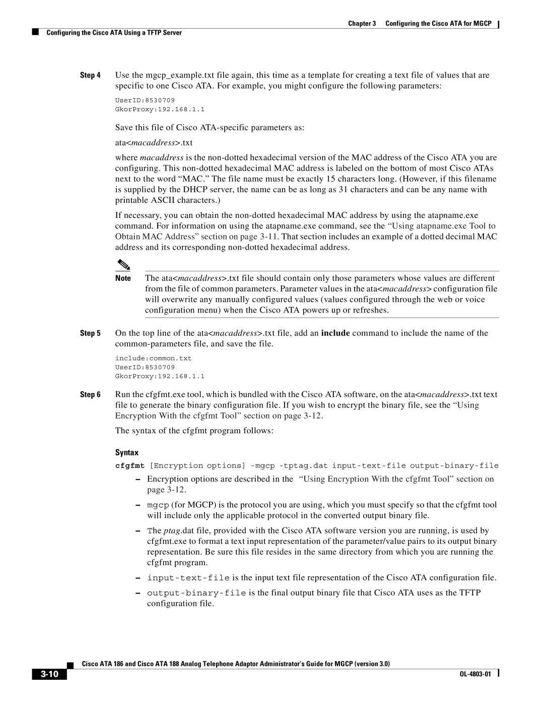 Cisco Systems ATA 186, ATA 188 manual Save this file of Cisco ATA-specific parameters as, Syntax 