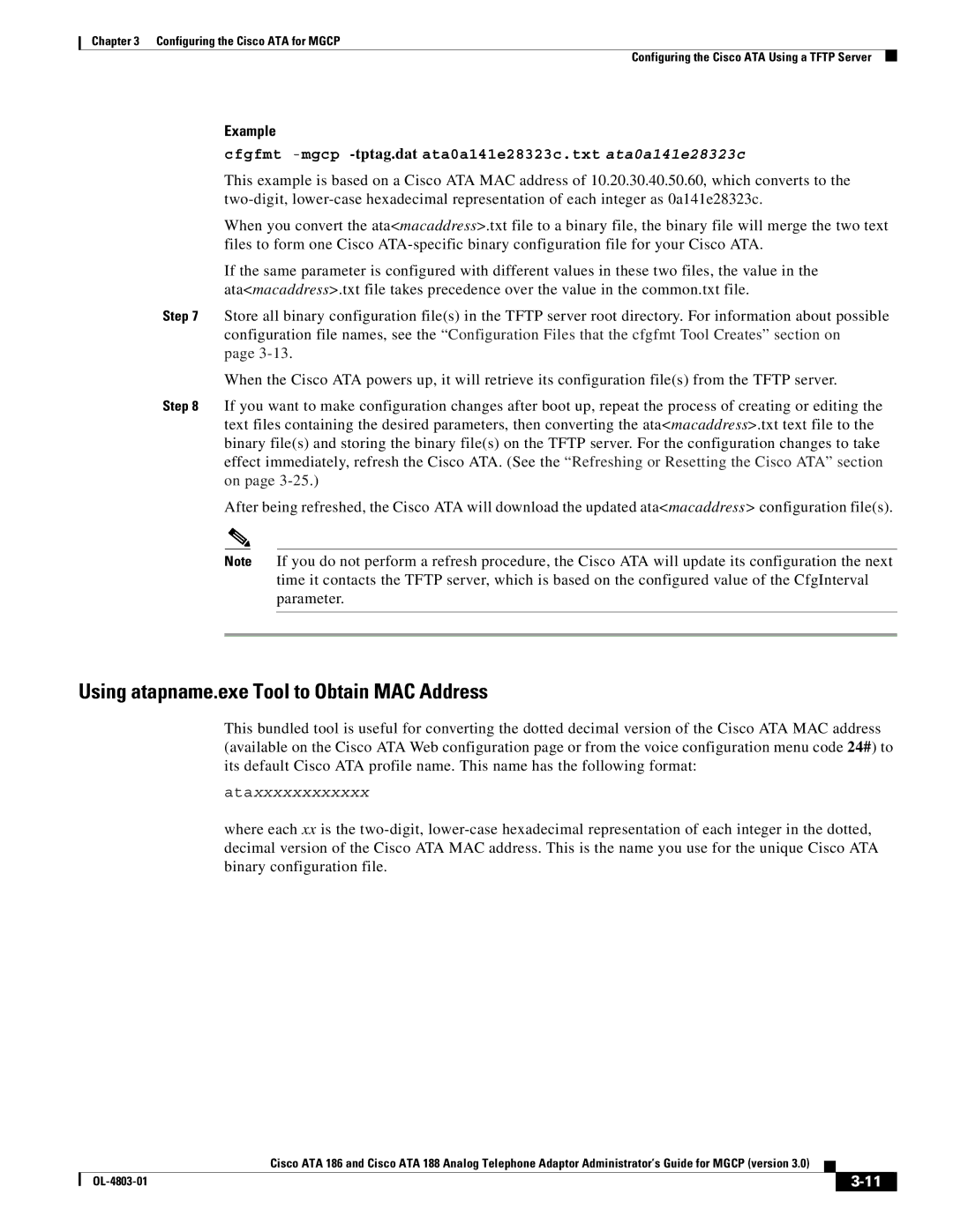 Cisco Systems ATA 188, ATA 186 manual Using atapname.exe Tool to Obtain MAC Address 