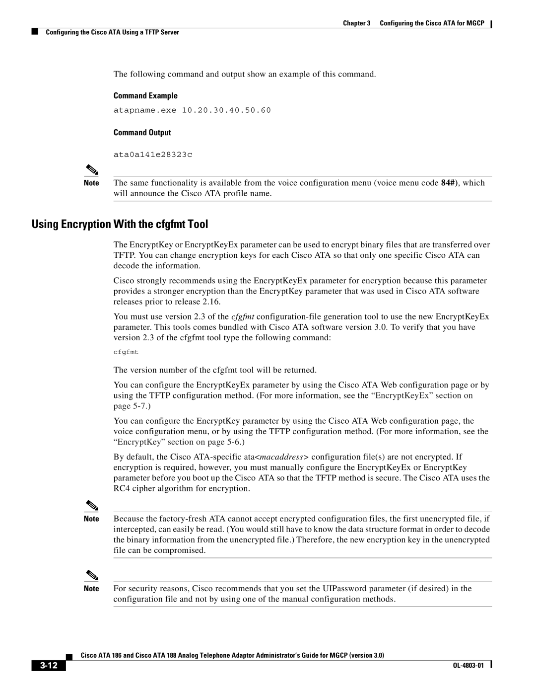 Cisco Systems ATA 186, ATA 188 manual Using Encryption With the cfgfmt Tool, Command Example, Command Output 