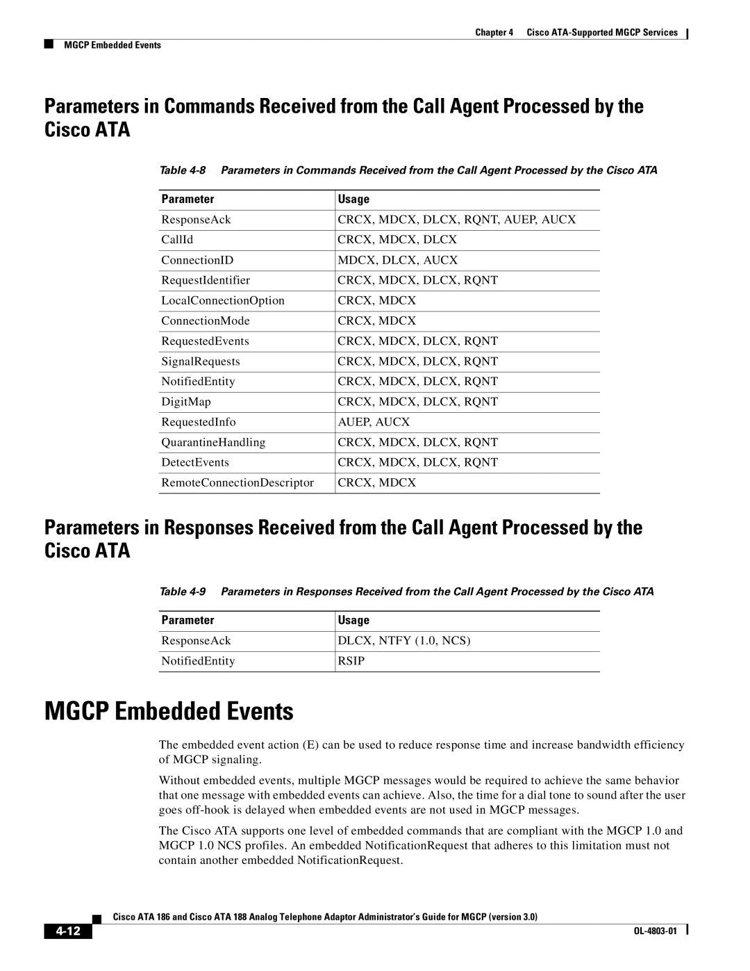 Cisco Systems ATA 186, ATA 188 manual Mgcp Embedded Events 