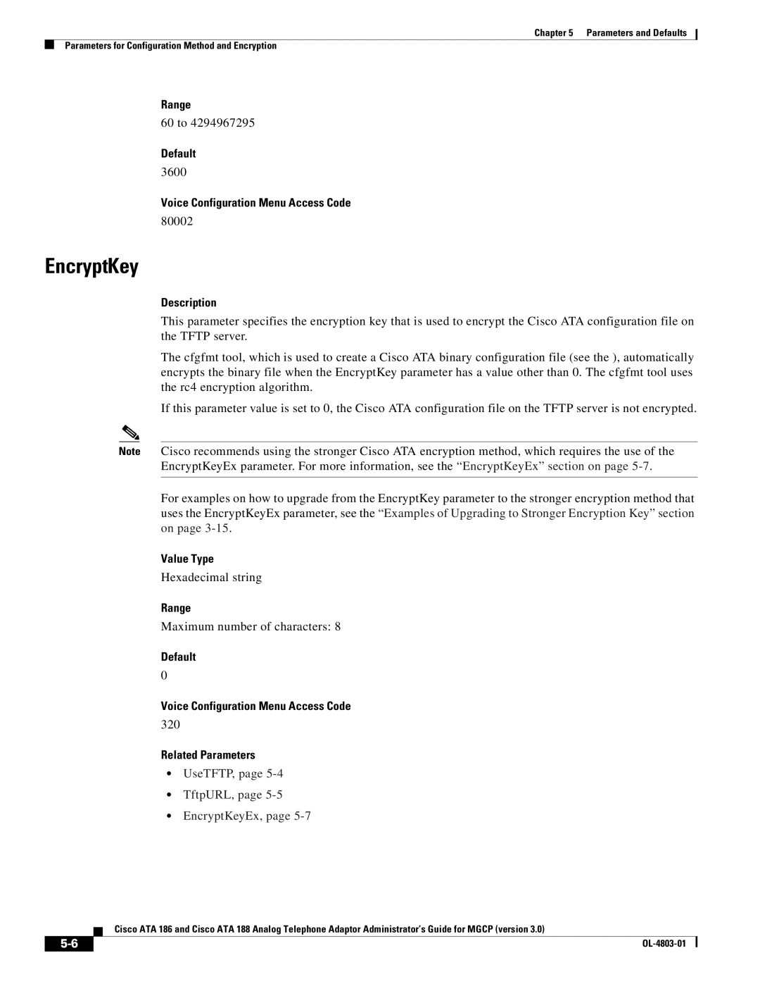 Cisco Systems ATA 186, ATA 188 manual EncryptKey 