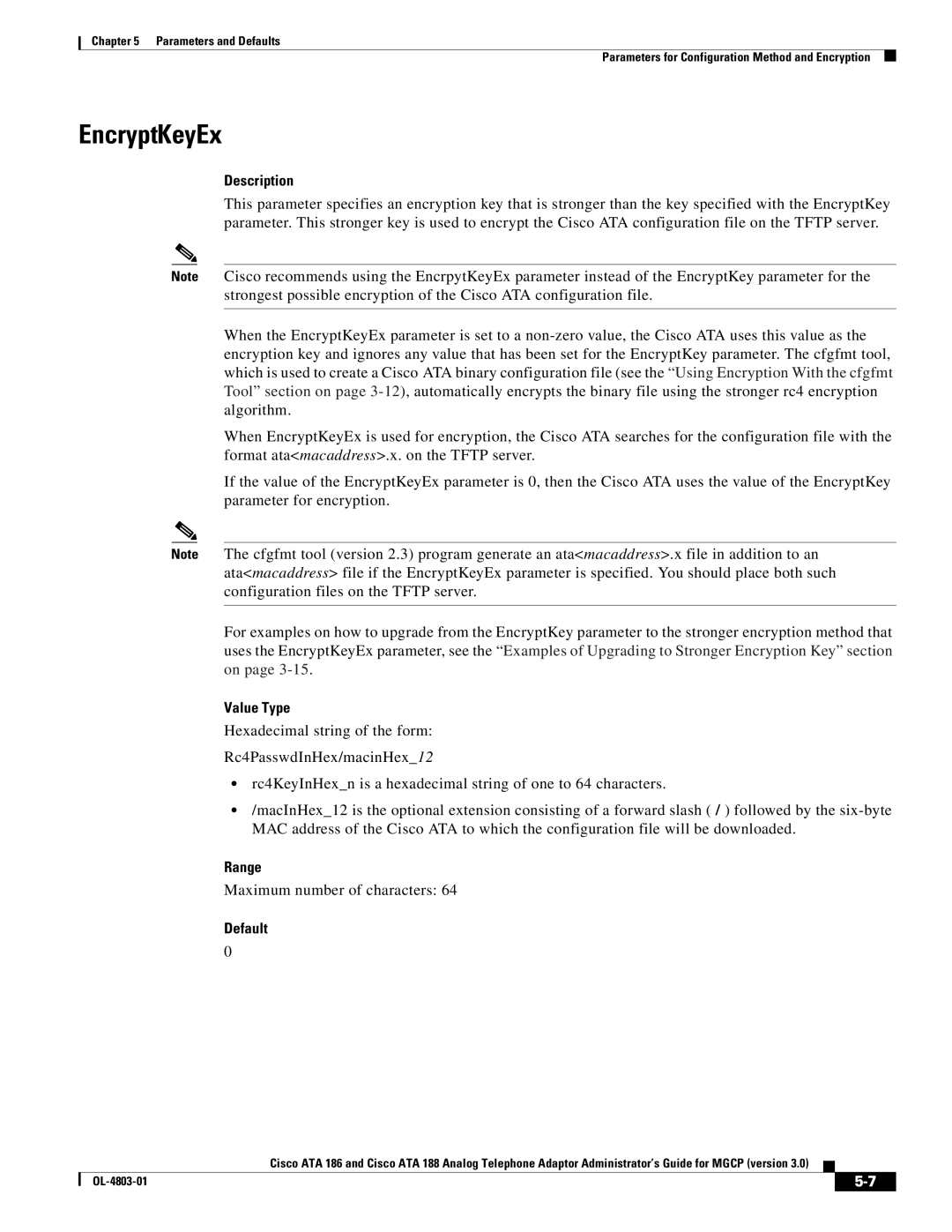 Cisco Systems ATA 188, ATA 186 manual EncryptKeyEx 