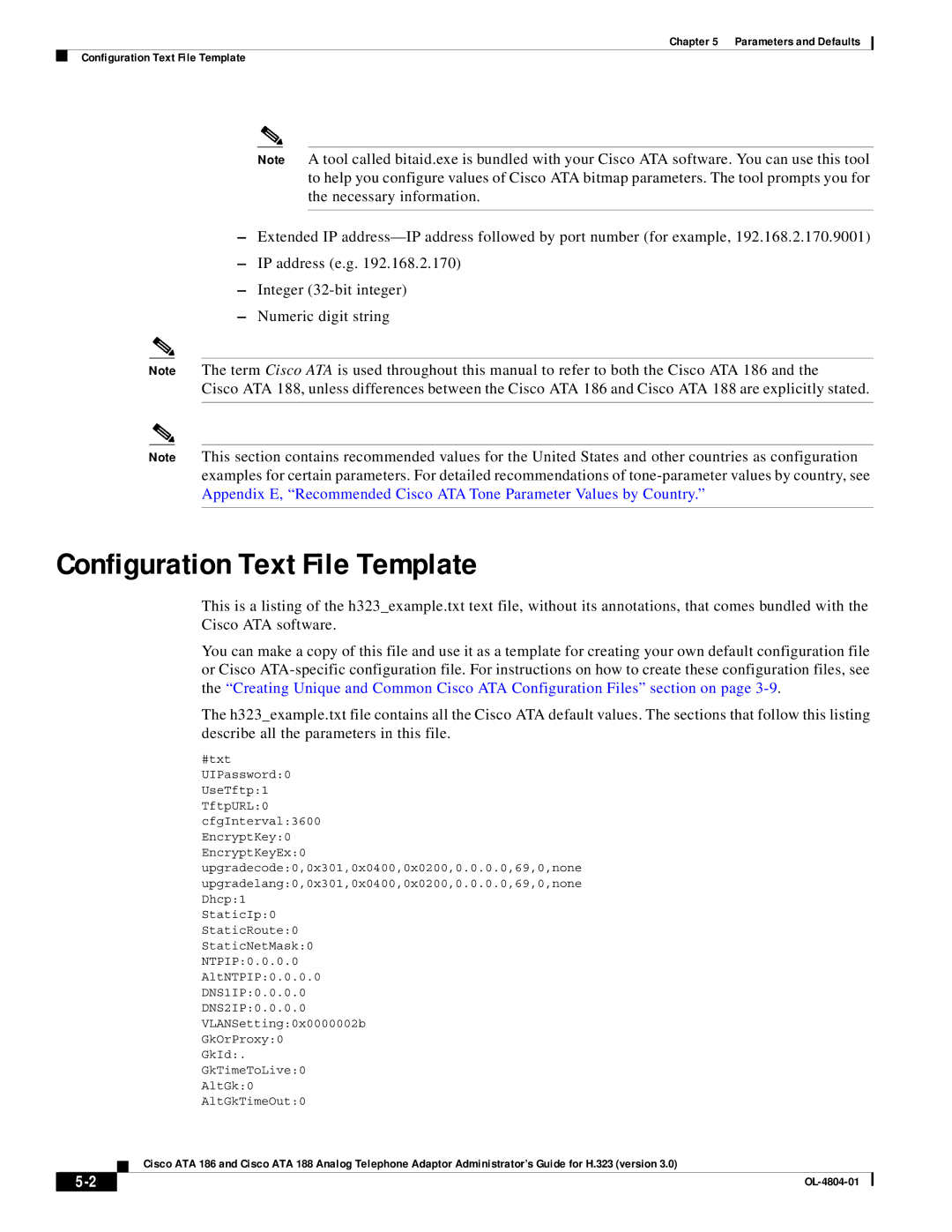 Cisco Systems ATA 186, ATA 188 manual Configuration Text File Template 