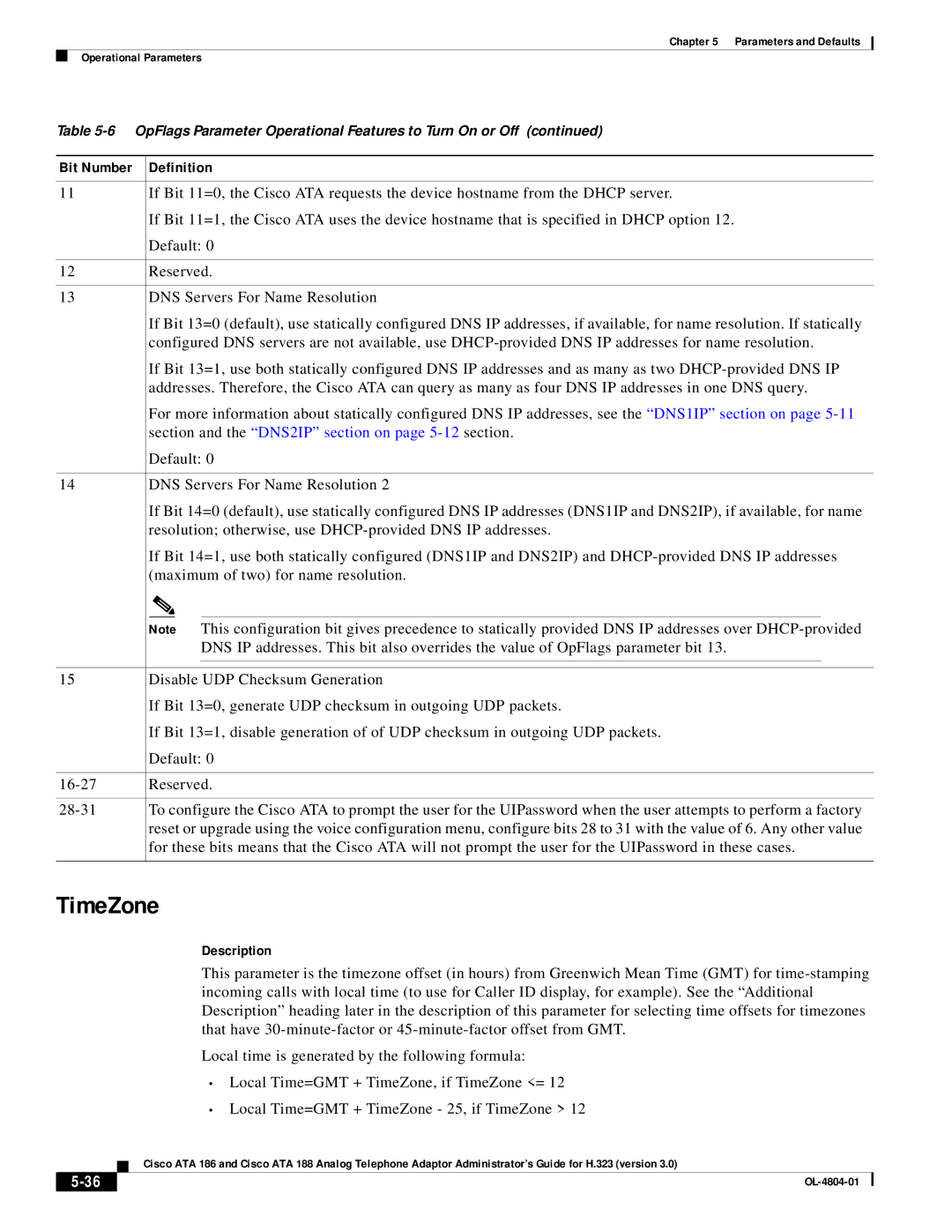 Cisco Systems ATA 186, ATA 188 manual TimeZone 