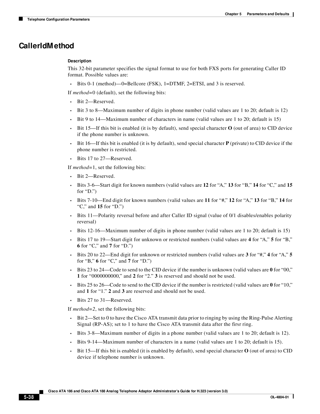 Cisco Systems ATA 186, ATA 188 manual CallerIdMethod 