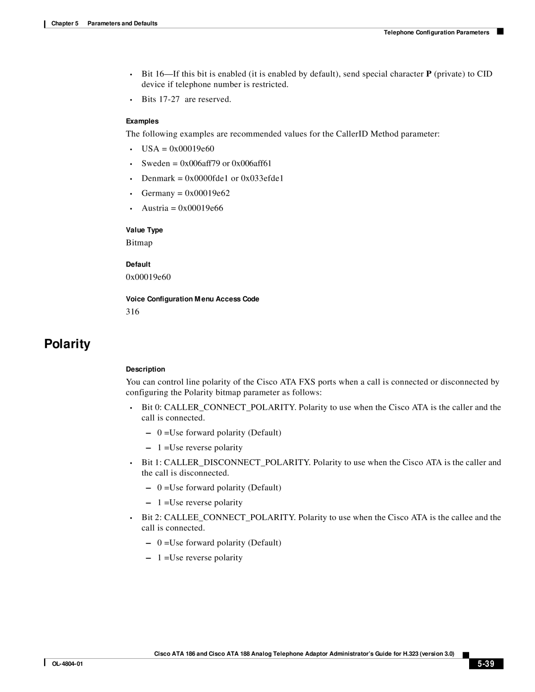 Cisco Systems ATA 188, ATA 186 manual Polarity, 0x00019e60, 316 