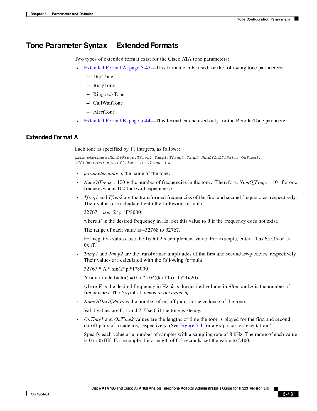 Cisco Systems ATA 188, ATA 186 manual Tone Parameter Syntax-Extended Formats, Extended Format a 