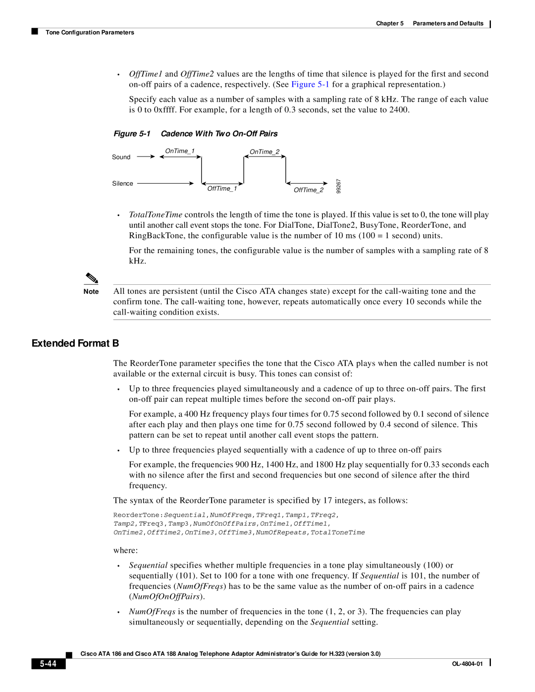 Cisco Systems ATA 186, ATA 188 manual Extended Format B, Cadence With Two On-Off Pairs 