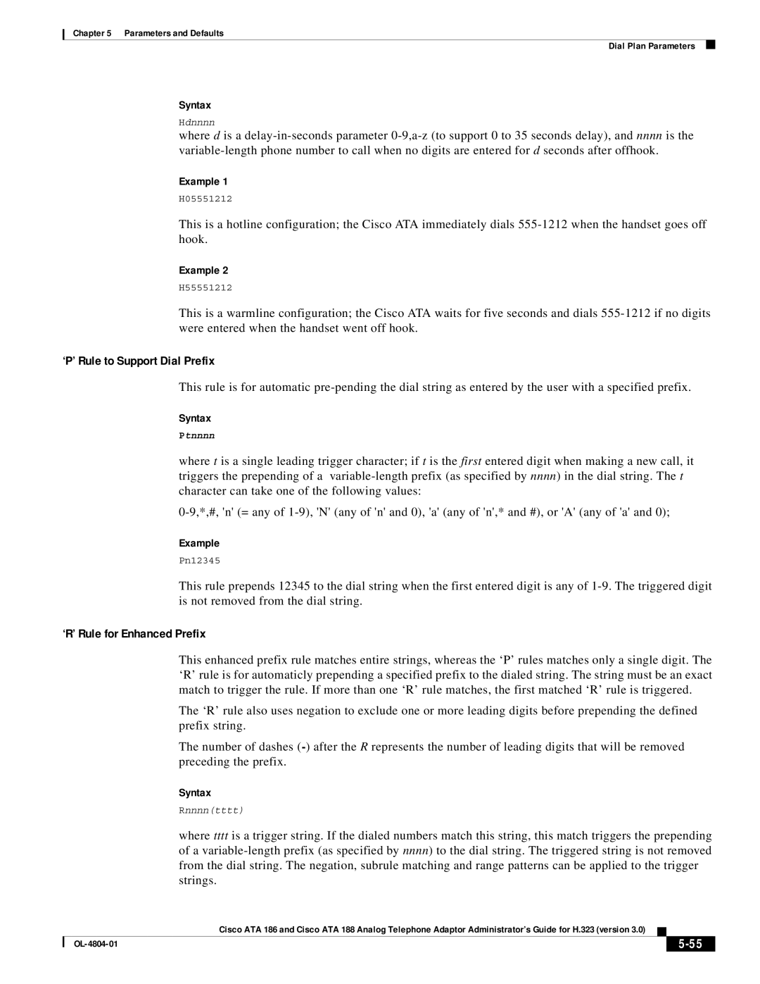 Cisco Systems ATA 188, ATA 186 manual ‘P’ Rule to Support Dial Prefix 