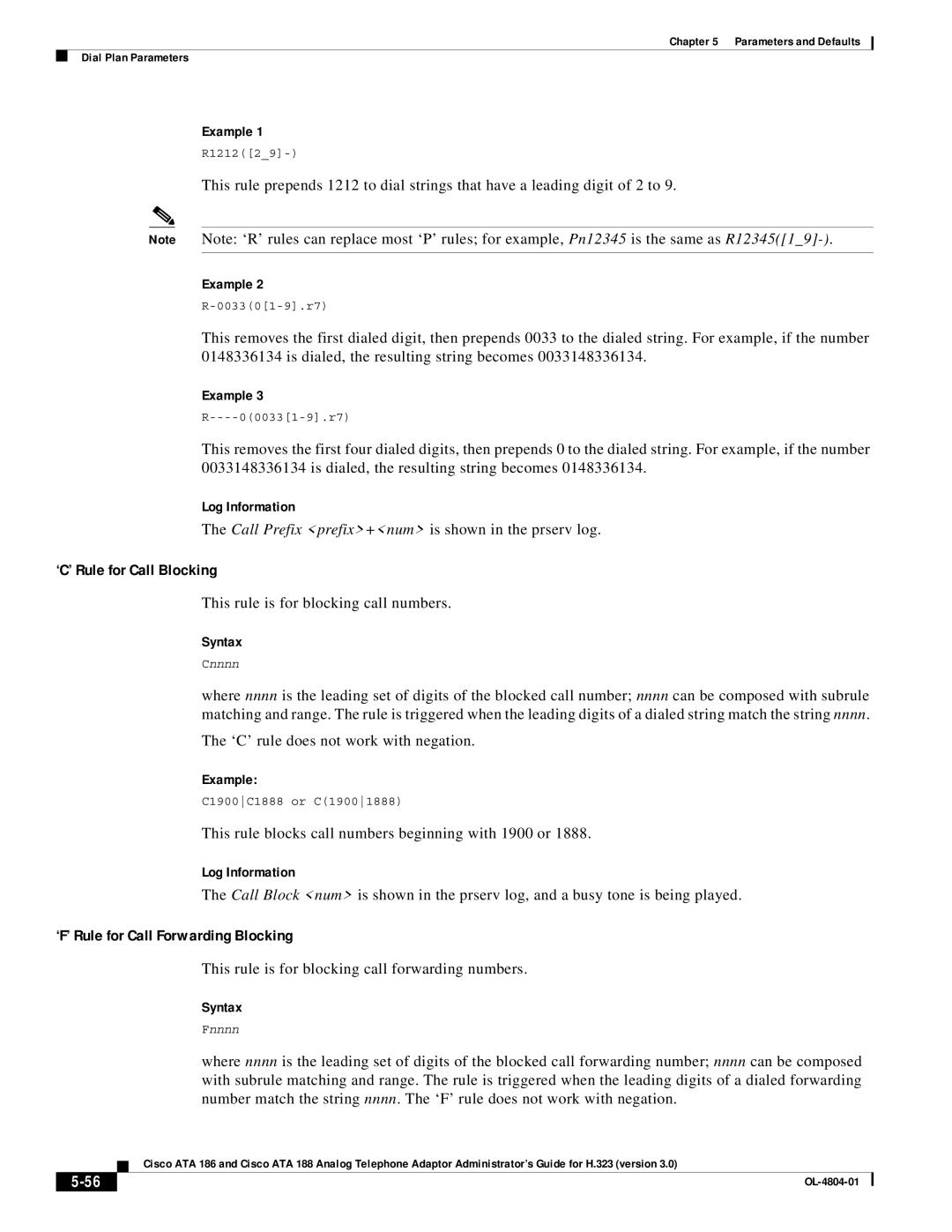 Cisco Systems ATA 186, ATA 188 manual Log Information, Call Prefix prefix+num is shown in the prserv log 