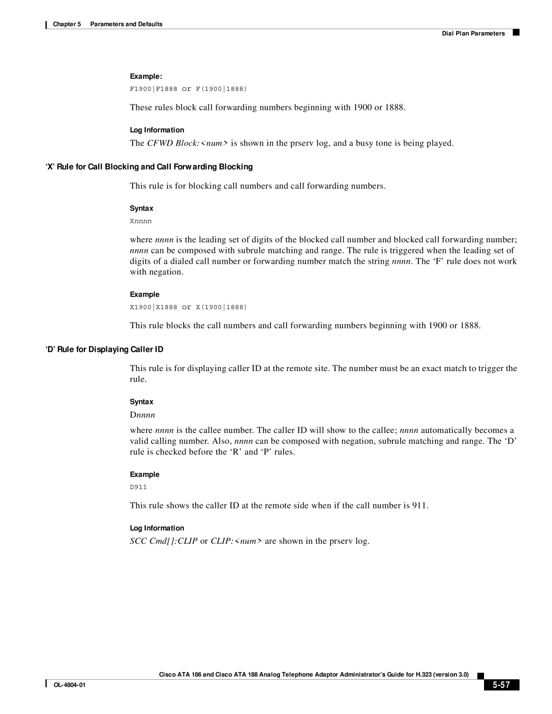 Cisco Systems ATA 188, ATA 186 manual ‘X’ Rule for Call Blocking and Call Forwarding Blocking 