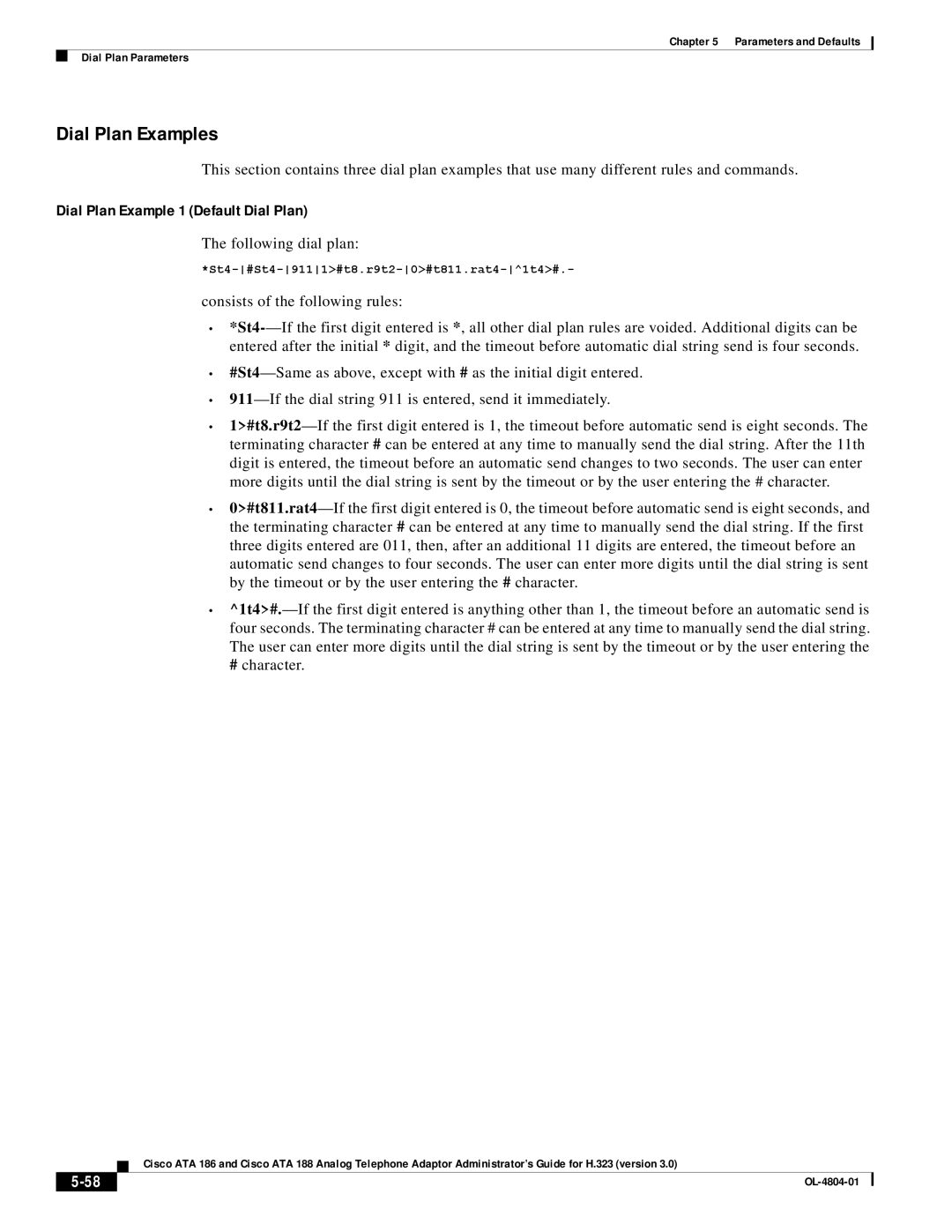 Cisco Systems ATA 186, ATA 188 manual Dial Plan Examples, Following dial plan 