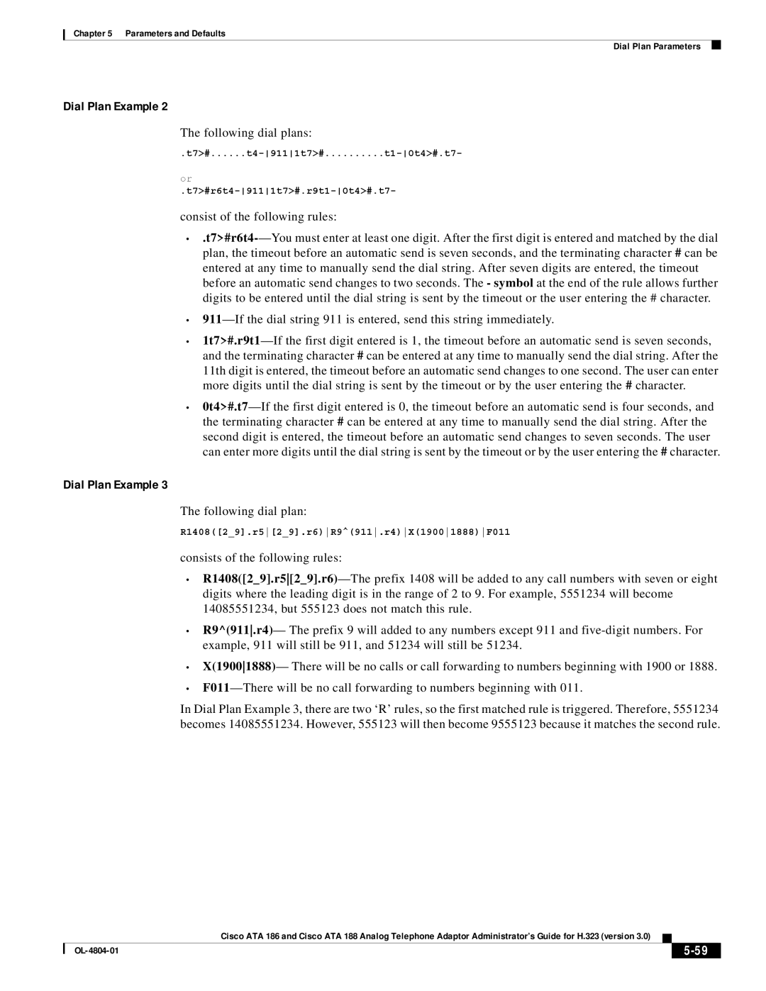 Cisco Systems ATA 188, ATA 186 manual Dial Plan Example, Following dial plans 