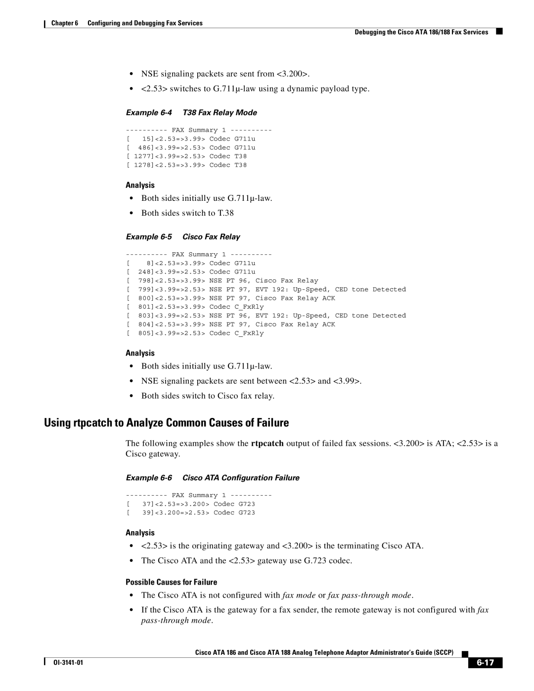 Cisco Systems ATA 188, ATA 186 manual Using rtpcatch to Analyze Common Causes of Failure, Possible Causes for Failure 