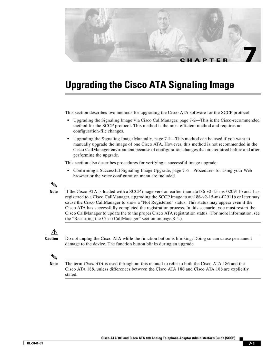 Cisco Systems ATA 188, ATA 186 manual Upgrading the Cisco ATA Signaling Image, A P T E R 