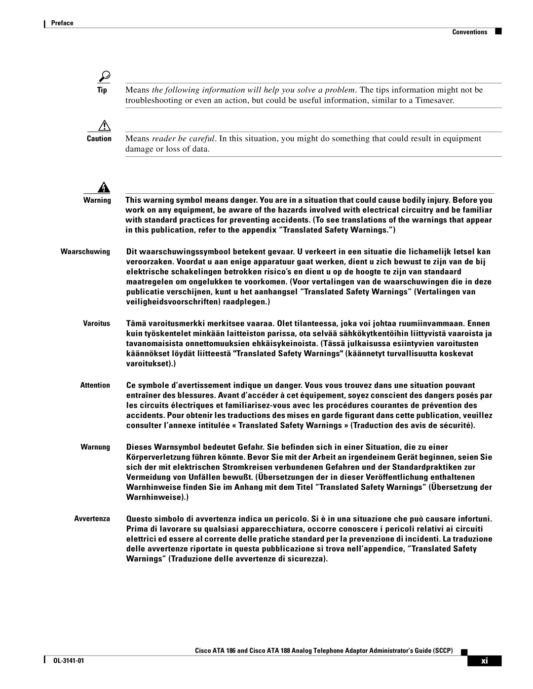 Cisco Systems ATA 188, ATA 186 manual Preface Conventions 