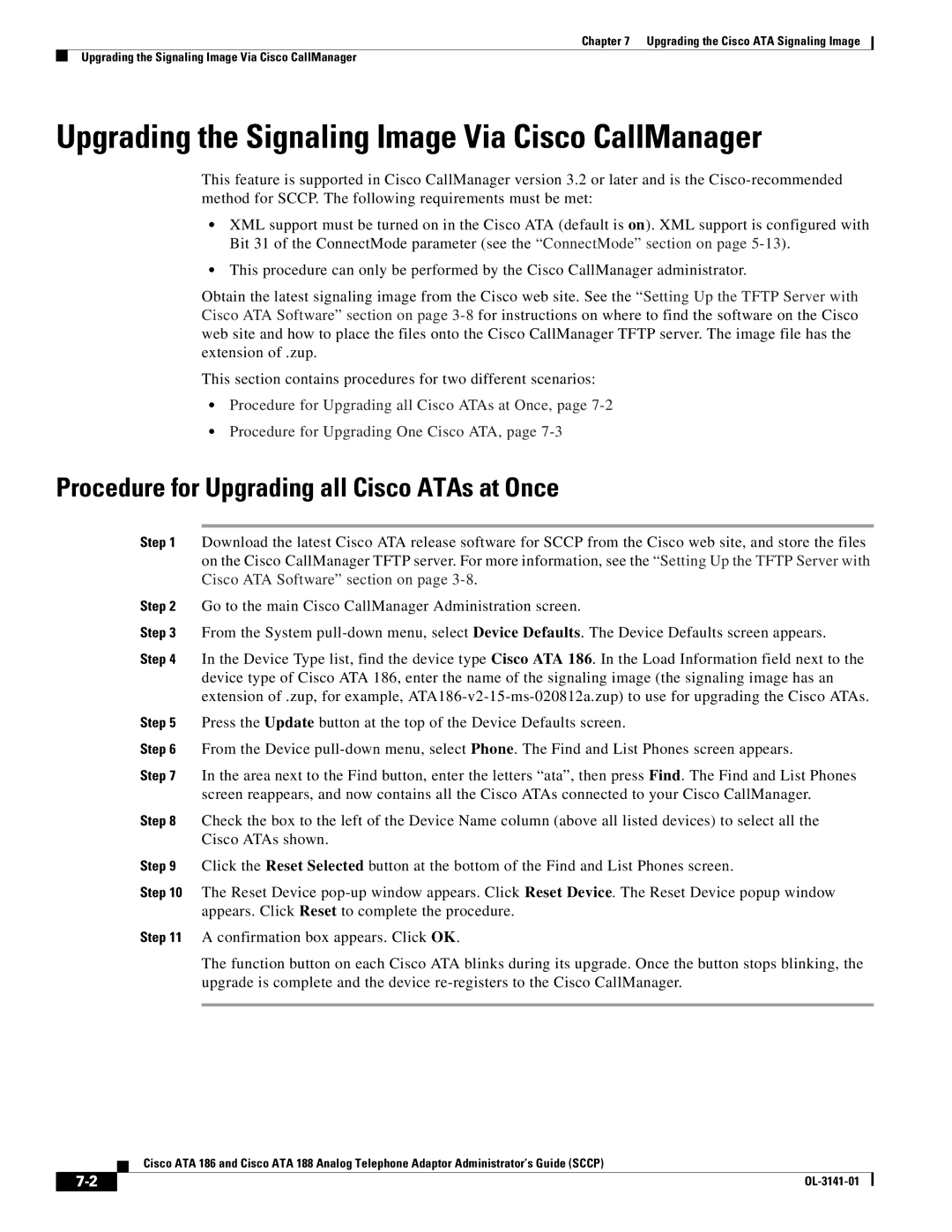 Cisco Systems ATA 186 Upgrading the Signaling Image Via Cisco CallManager, Procedure for Upgrading all Cisco ATAs at Once 