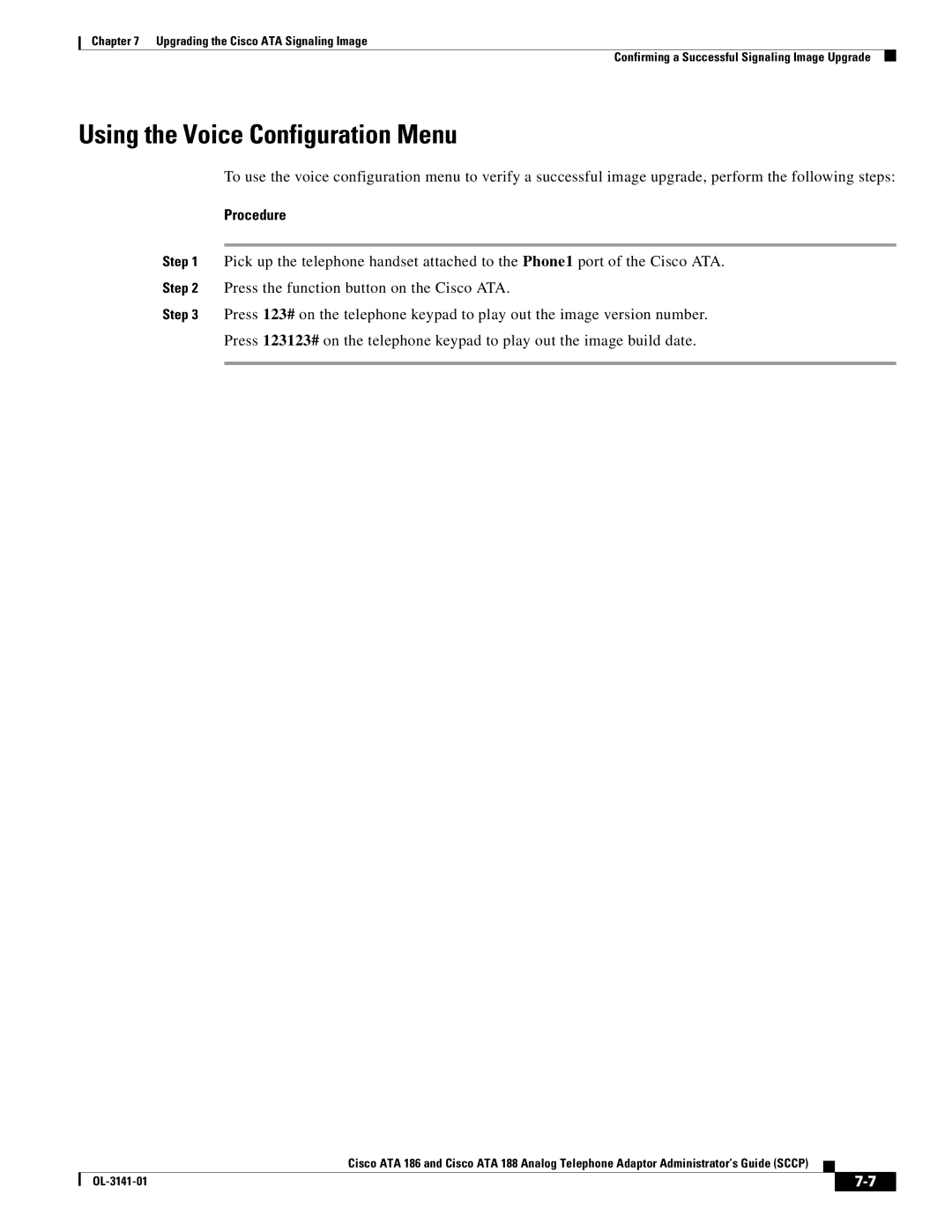 Cisco Systems ATA 188, ATA 186 manual Using the Voice Configuration Menu 