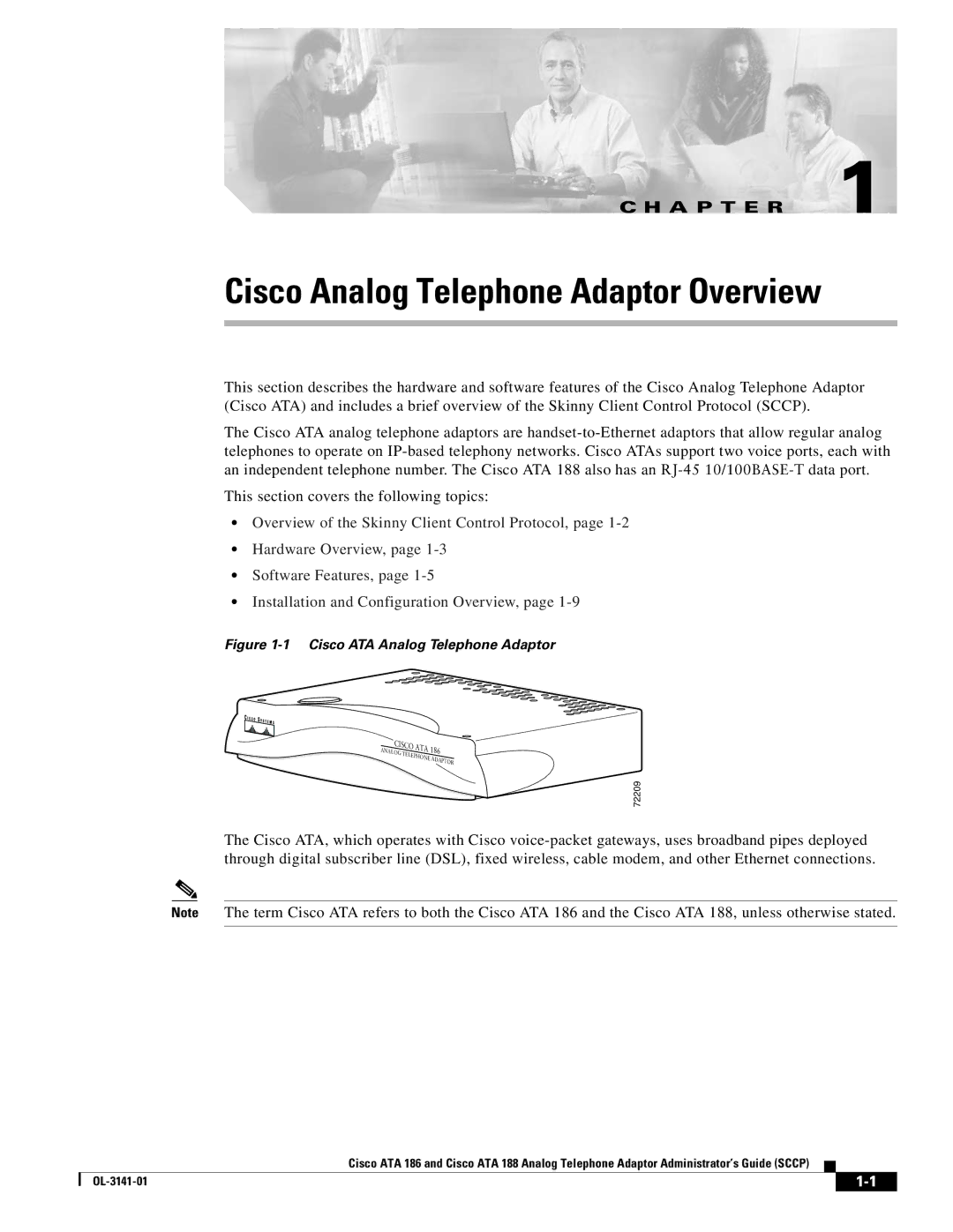 Cisco Systems ATA 188, ATA 186 manual Cisco Analog Telephone Adaptor Overview, A P T E R 