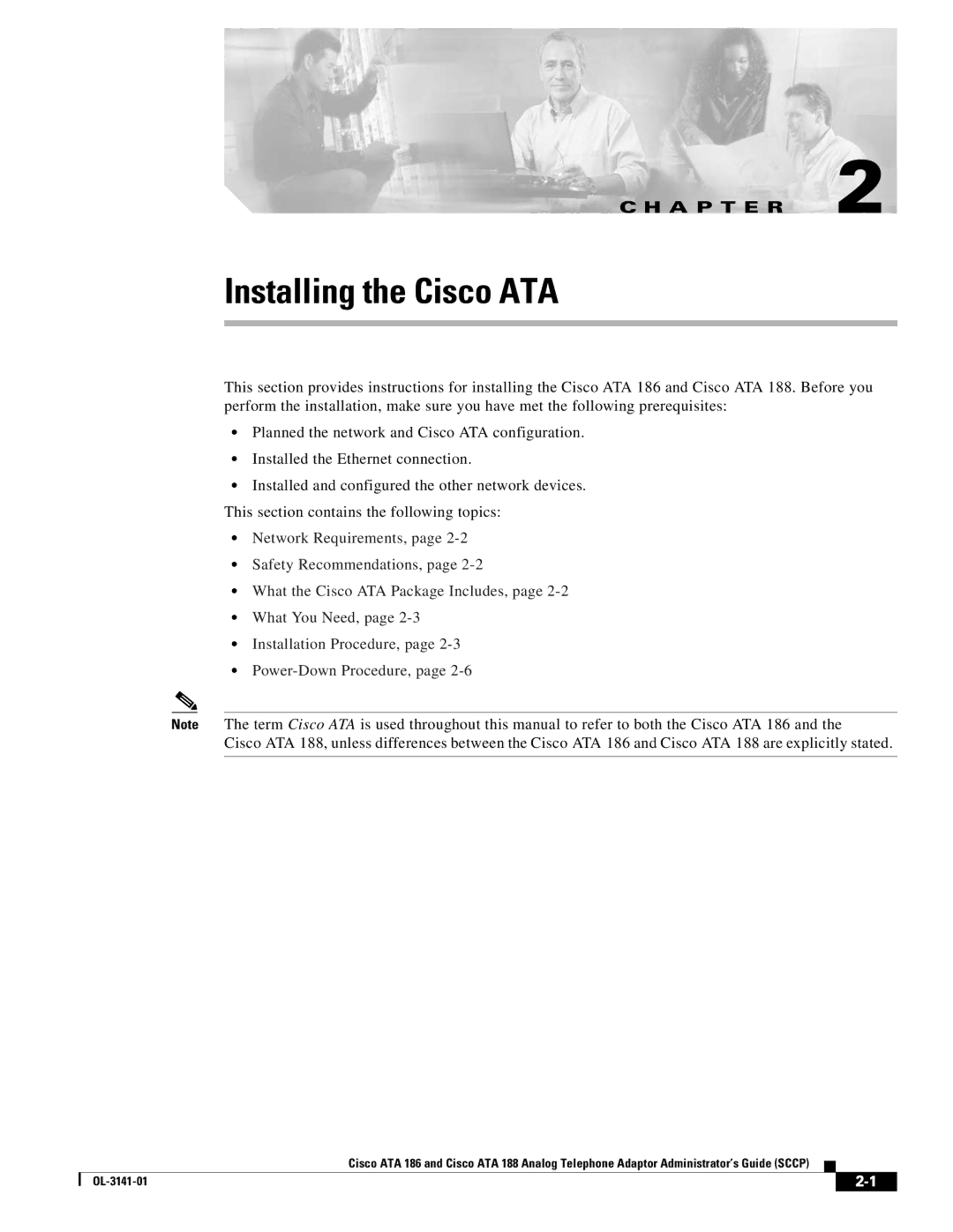 Cisco Systems ATA 188, ATA 186 manual Installing the Cisco ATA, A P T E R 