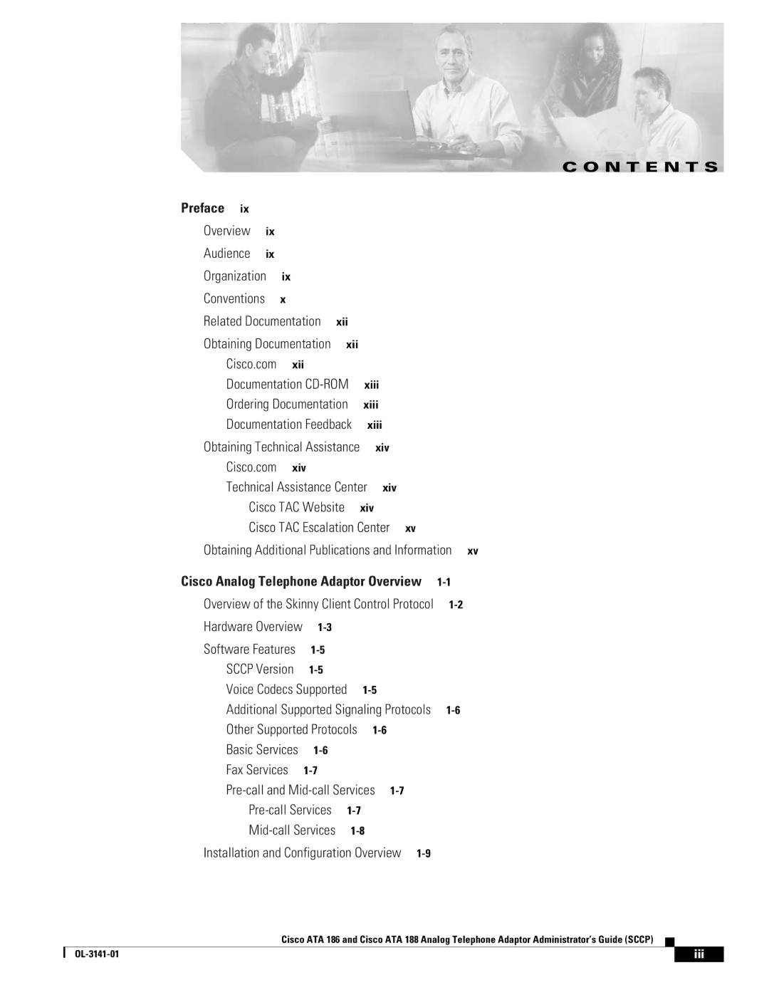 Cisco Systems ATA 188, ATA 186 manual N T E N T S, Iii 