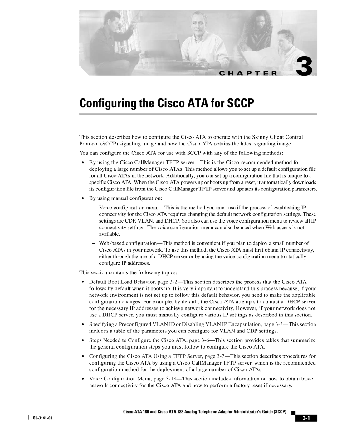 Cisco Systems ATA 188, ATA 186 manual Configuring the Cisco ATA for Sccp, A P T E R 