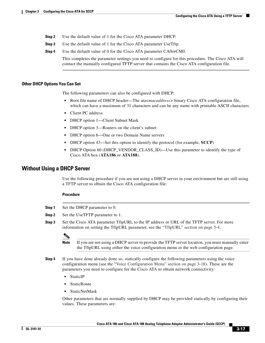 Cisco Systems ATA 188, ATA 186 manual Without Using a Dhcp Server, Other Dhcp Options You Can Set 