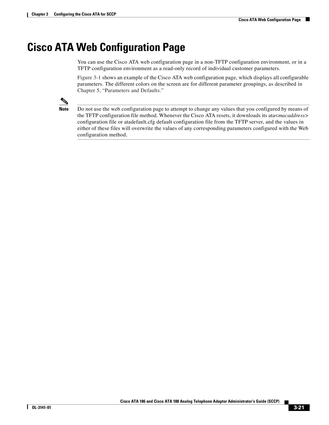 Cisco Systems ATA 188, ATA 186 manual Cisco ATA Web Configuration 