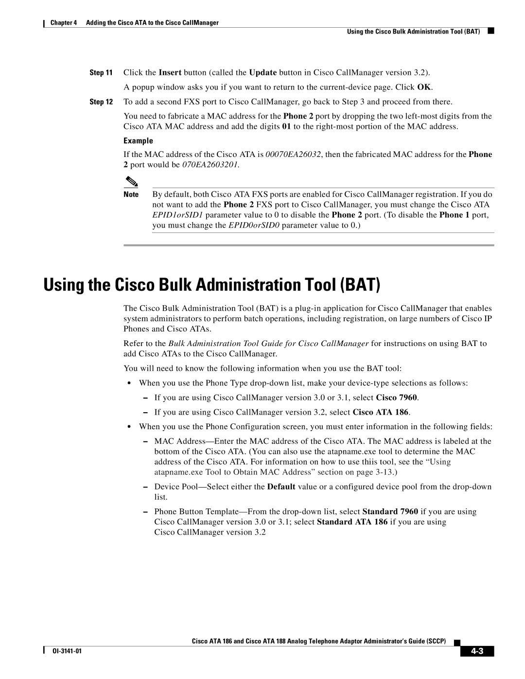 Cisco Systems ATA 188, ATA 186 manual Using the Cisco Bulk Administration Tool BAT, Example 