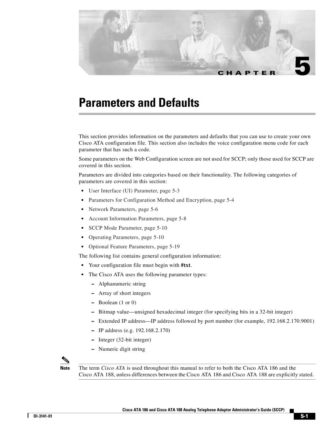 Cisco Systems ATA 188, ATA 186 manual Parameters and Defaults, A P T E R 