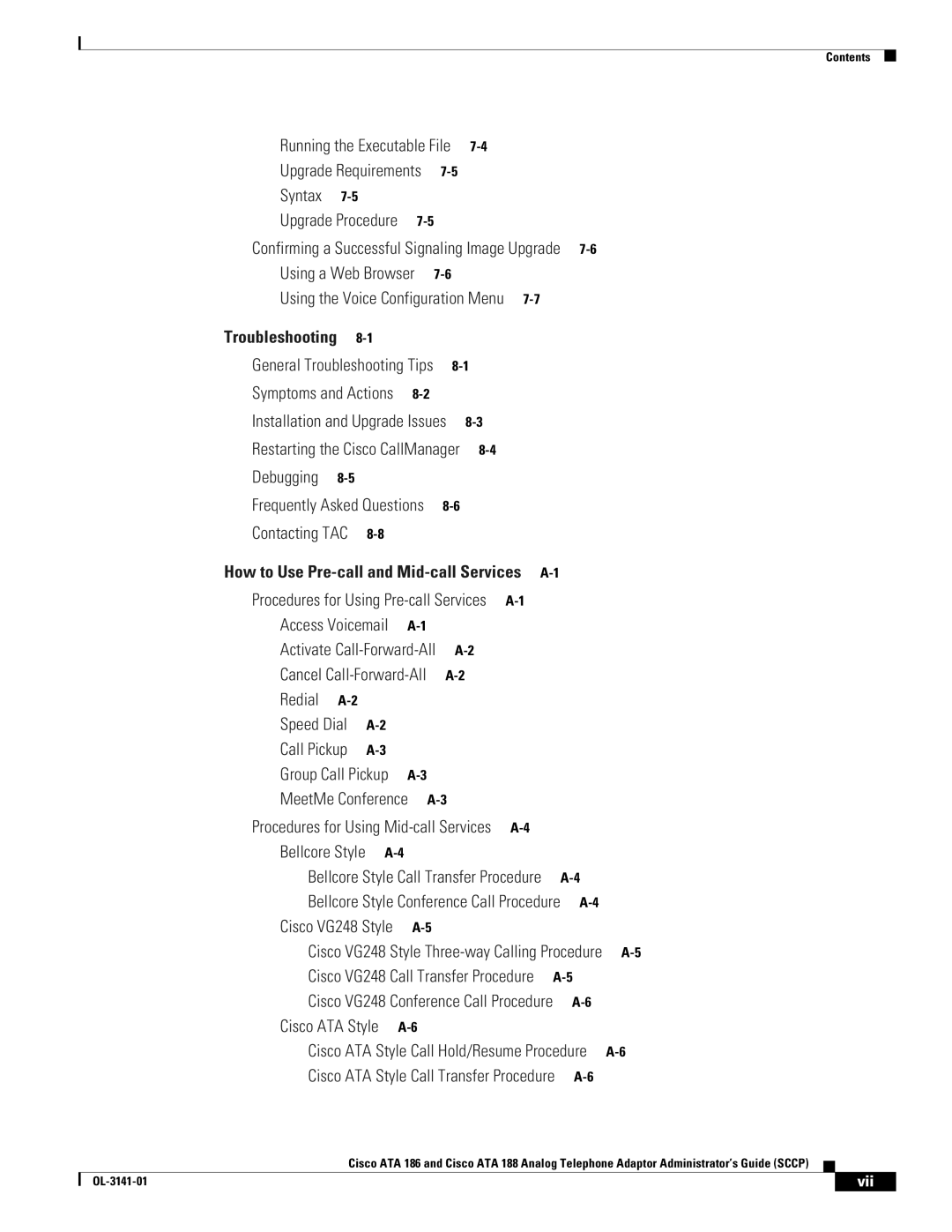 Cisco Systems ATA 188, ATA 186 manual Syntax, Vii 