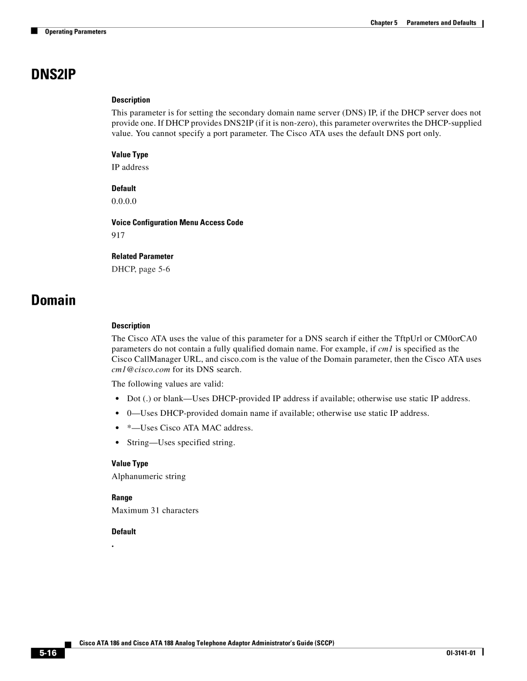 Cisco Systems ATA 186, ATA 188 manual Domain, 917 