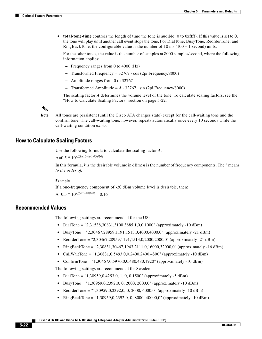 Cisco Systems ATA 186, ATA 188 manual How to Calculate Scaling Factors, Recommended Values 