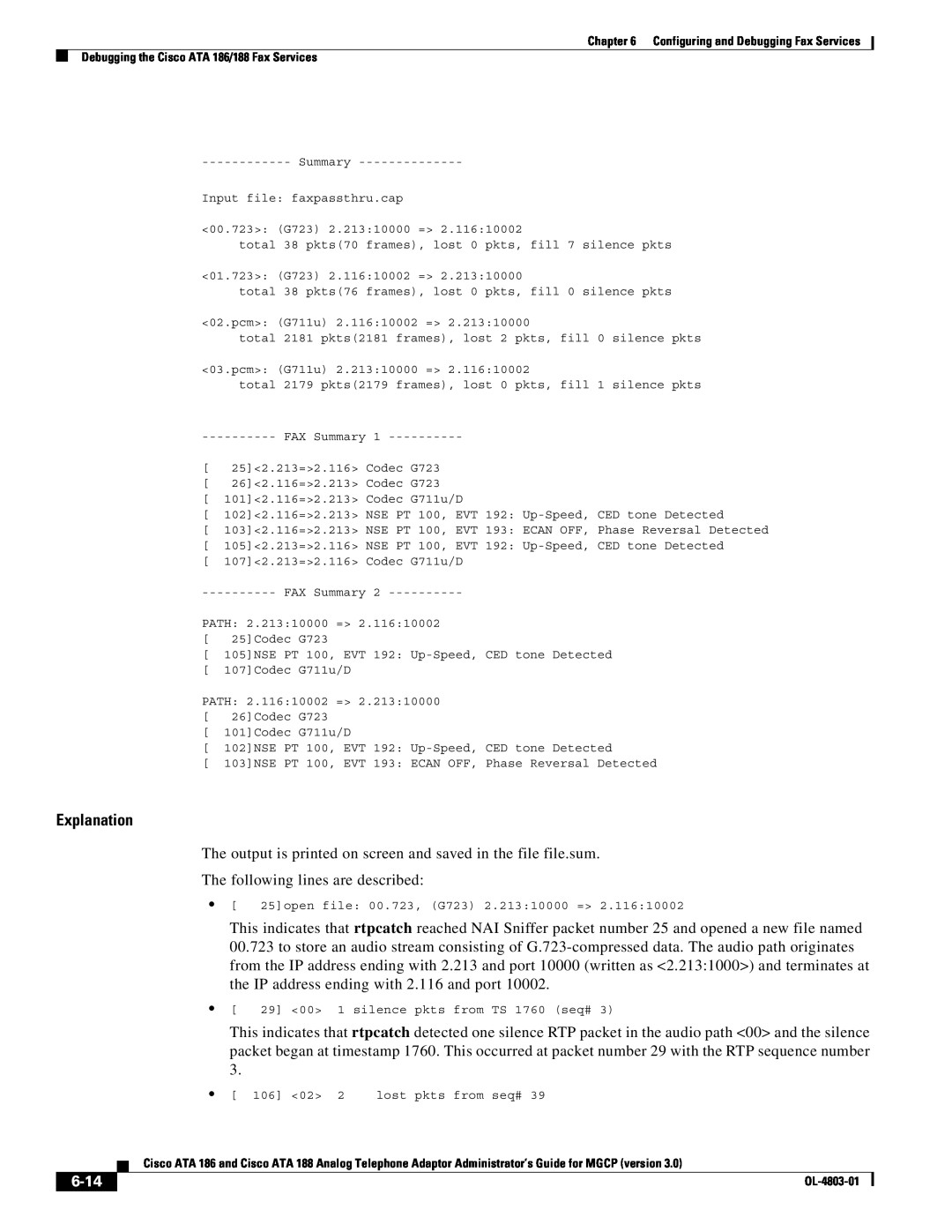 Cisco Systems ATA 186 manual Explanation, 6-14 
