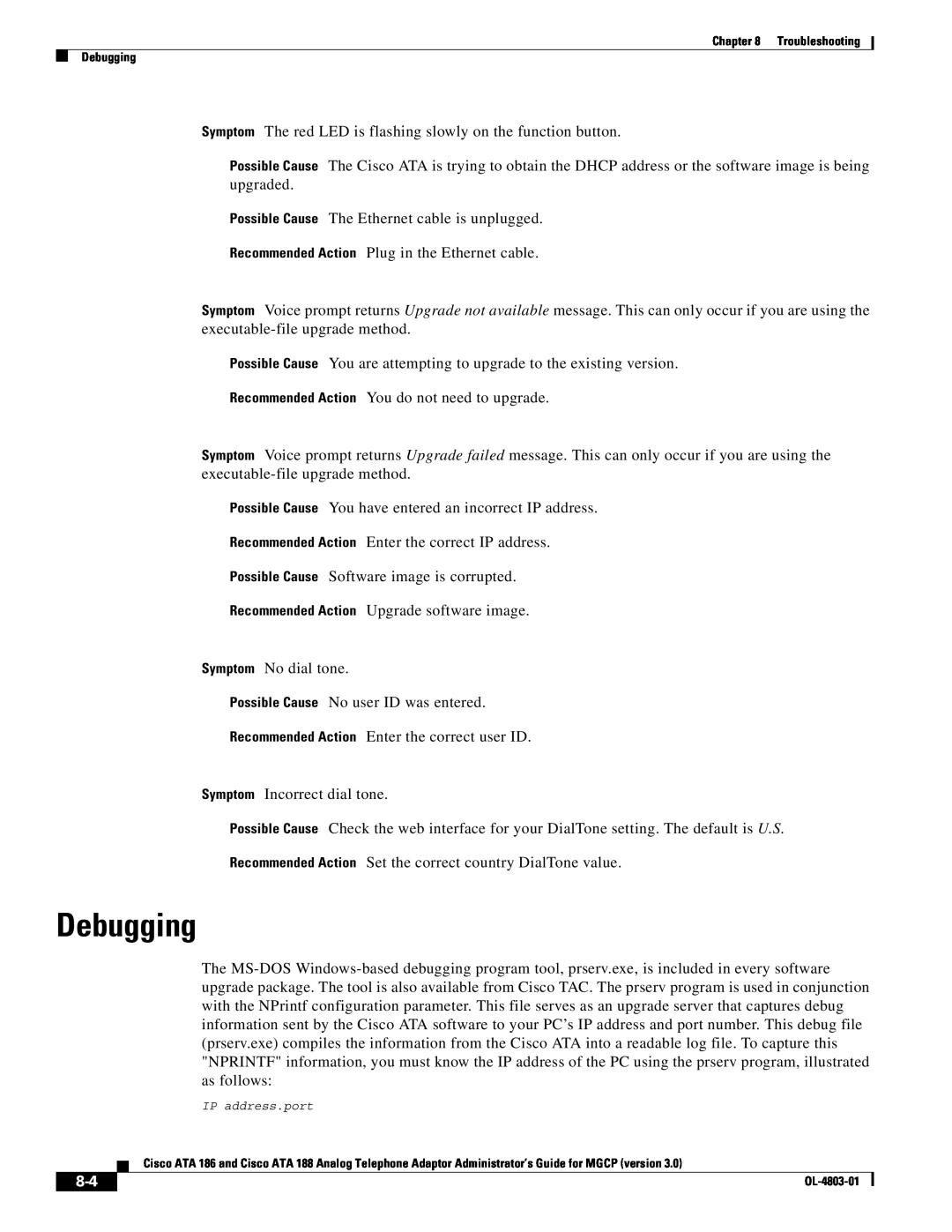 Cisco Systems ATA 186 manual Debugging 