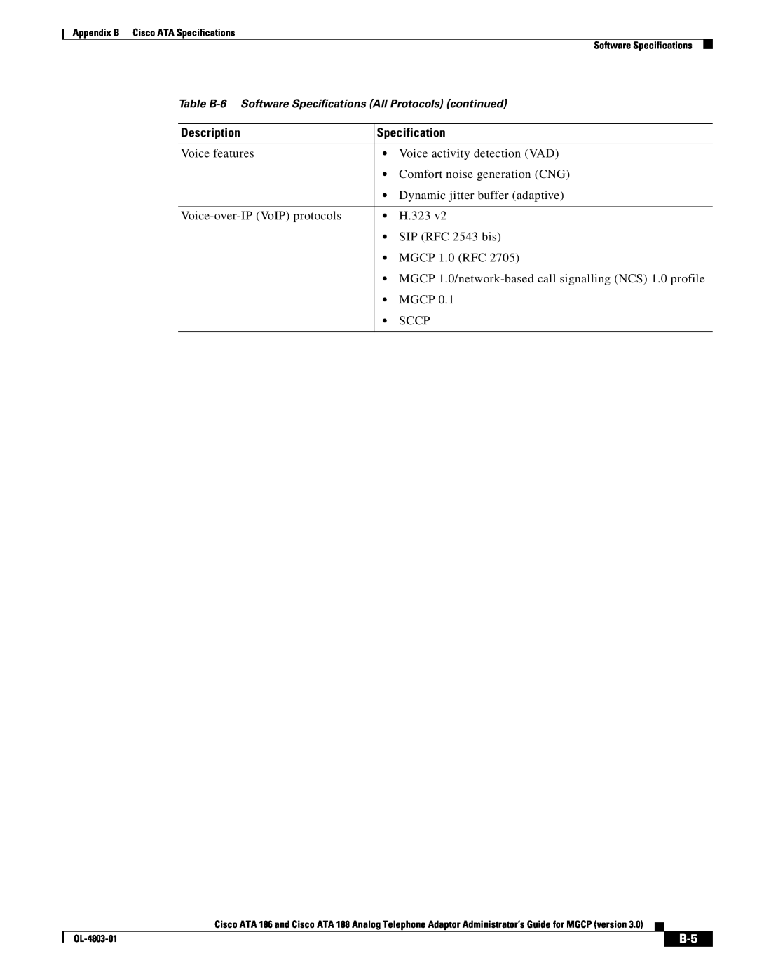 Cisco Systems ATA 186 manual Description, Specification 