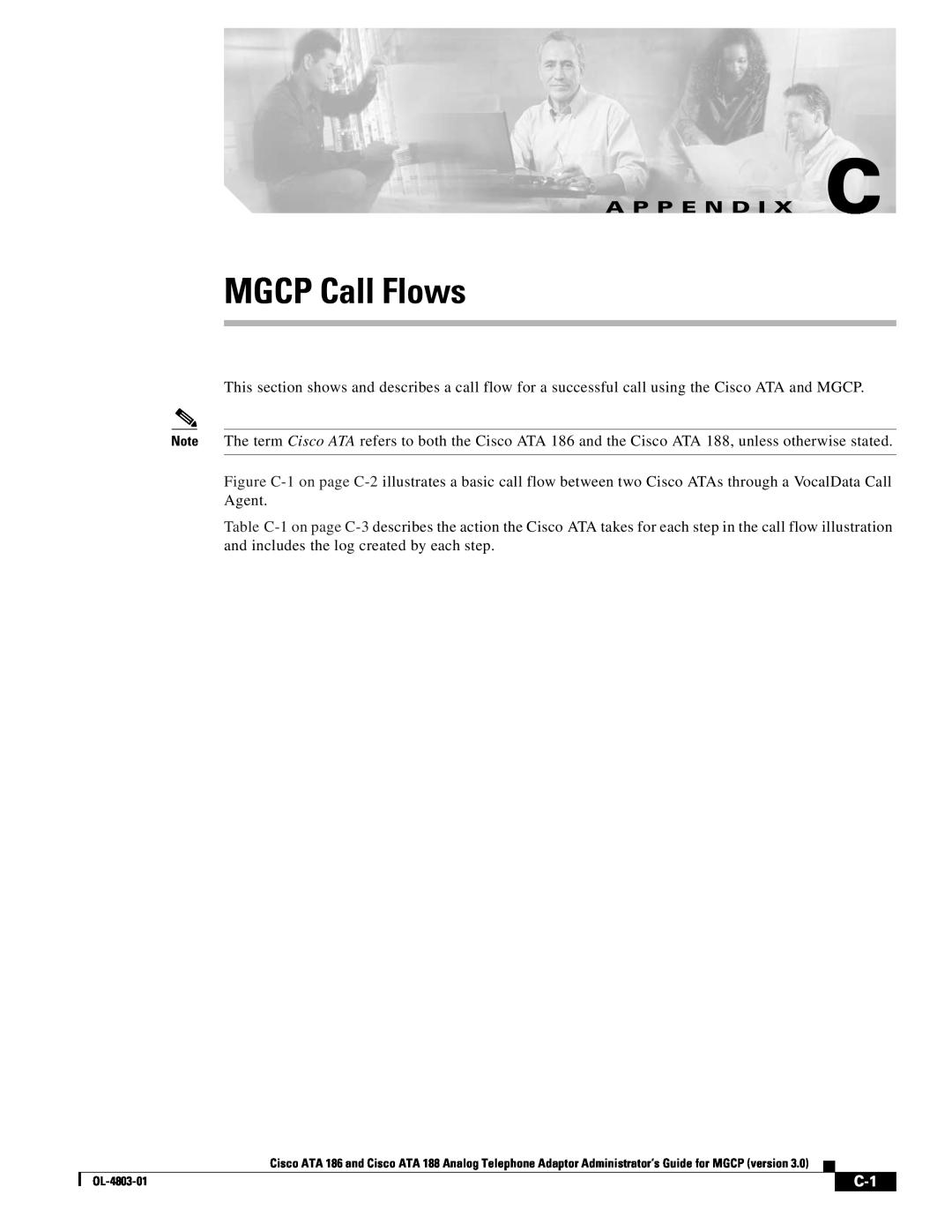Cisco Systems ATA 186 manual MGCP Call Flows, A P P E N D I X C 