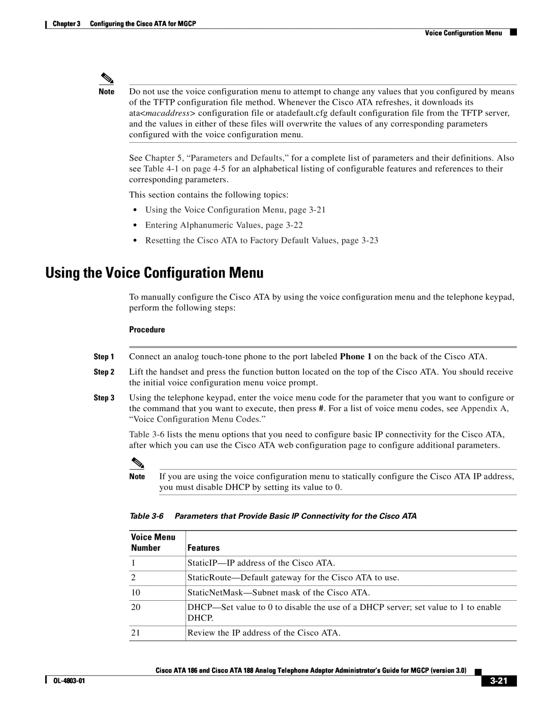 Cisco Systems ATA 186 Using the Voice Configuration Menu, page, Entering Alphanumeric Values, page, Voice Menu, Number 