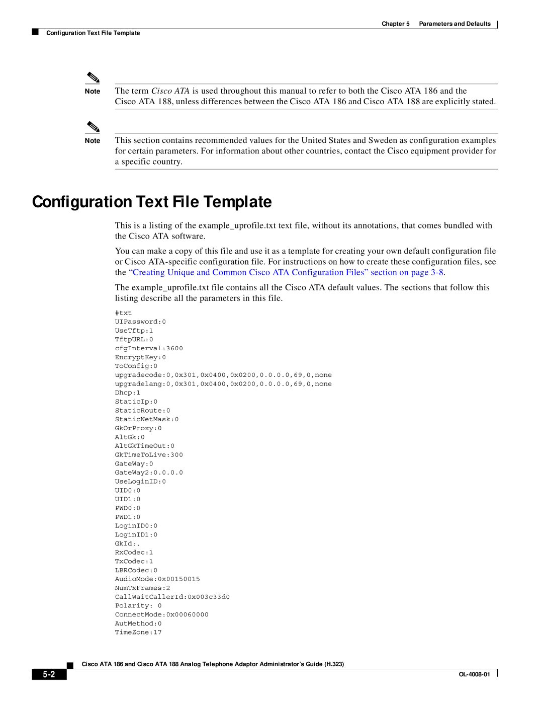 Cisco Systems ATA 186 manual Configuration Text File Template 