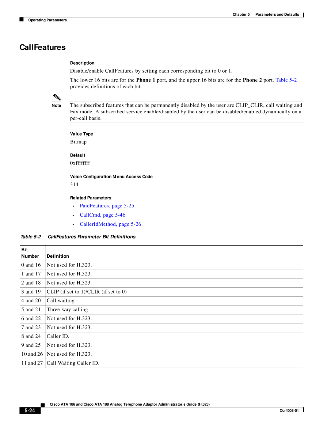 Cisco Systems ATA 186 manual CallFeatures, CallCmd, Bit Number 