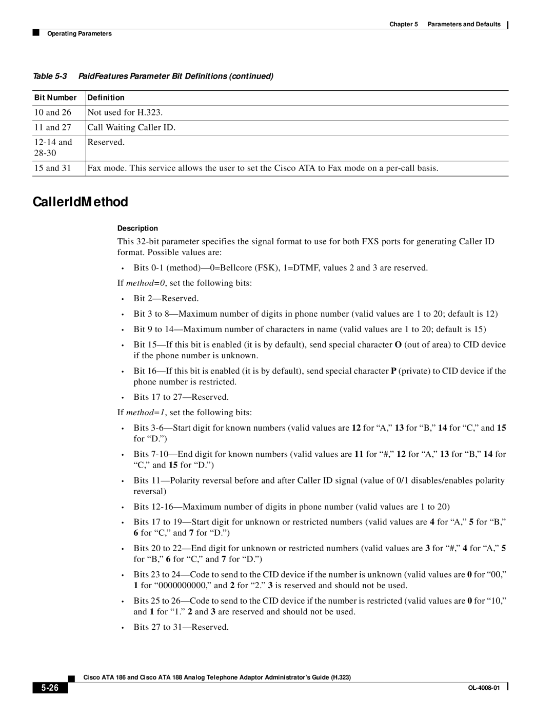 Cisco Systems ATA 186 manual CallerIdMethod 