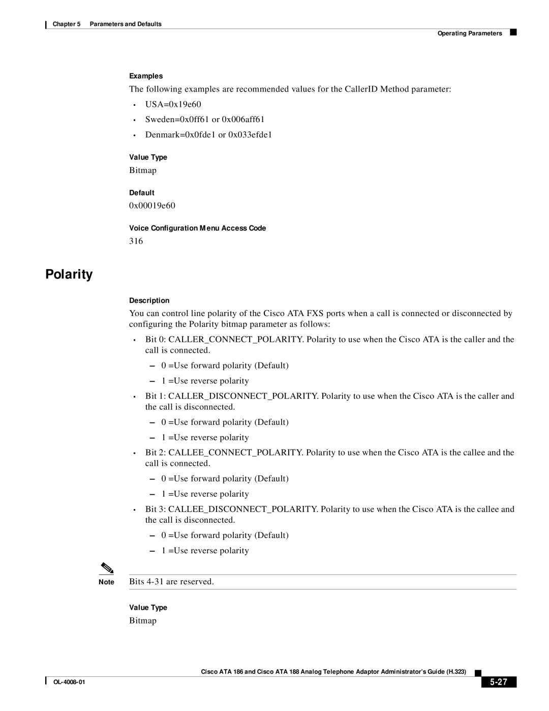 Cisco Systems ATA 186 manual Polarity, 0x00019e60, 316 