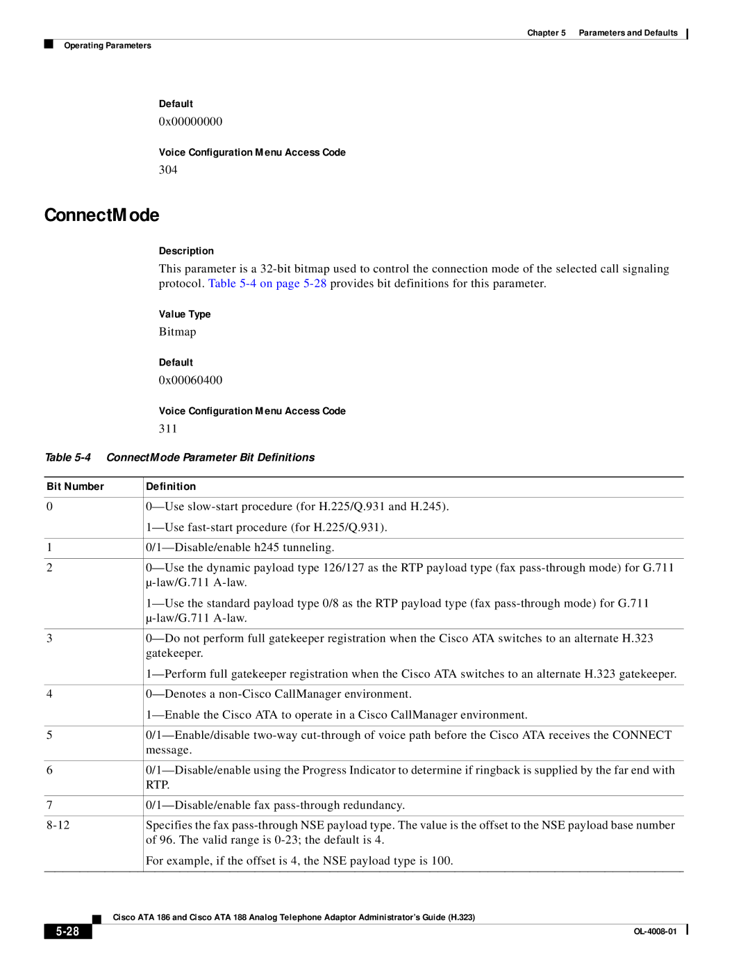 Cisco Systems ATA 186 manual ConnectMode 