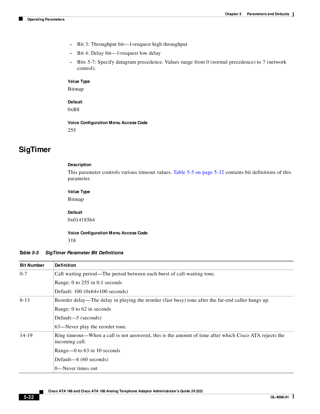 Cisco Systems ATA 186 manual SigTimer 