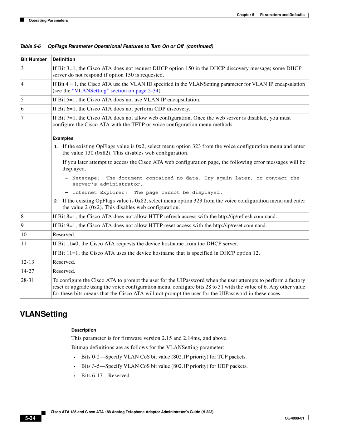 Cisco Systems ATA 186 manual VLANSetting, Examples 