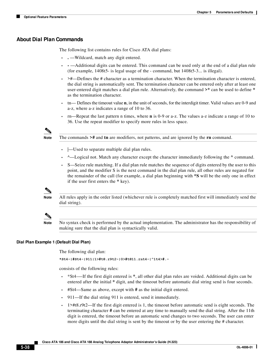 Cisco Systems ATA 186 manual About Dial Plan Commands, Dial Plan Example 1 Default Dial Plan, Following dial plan 