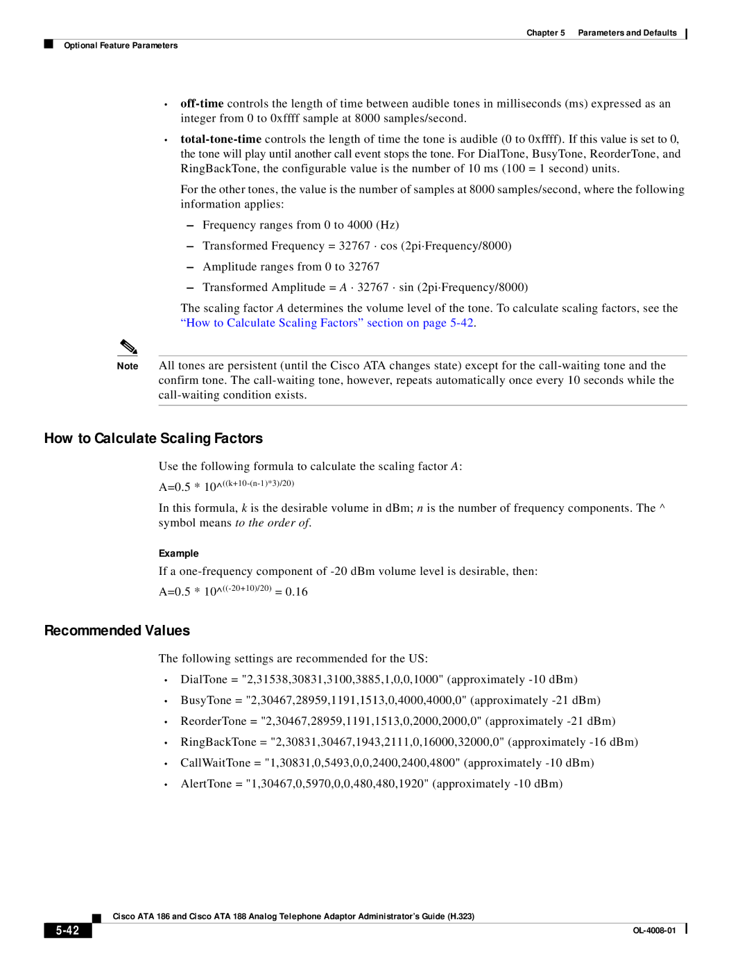 Cisco Systems ATA 186 manual How to Calculate Scaling Factors, Recommended Values 