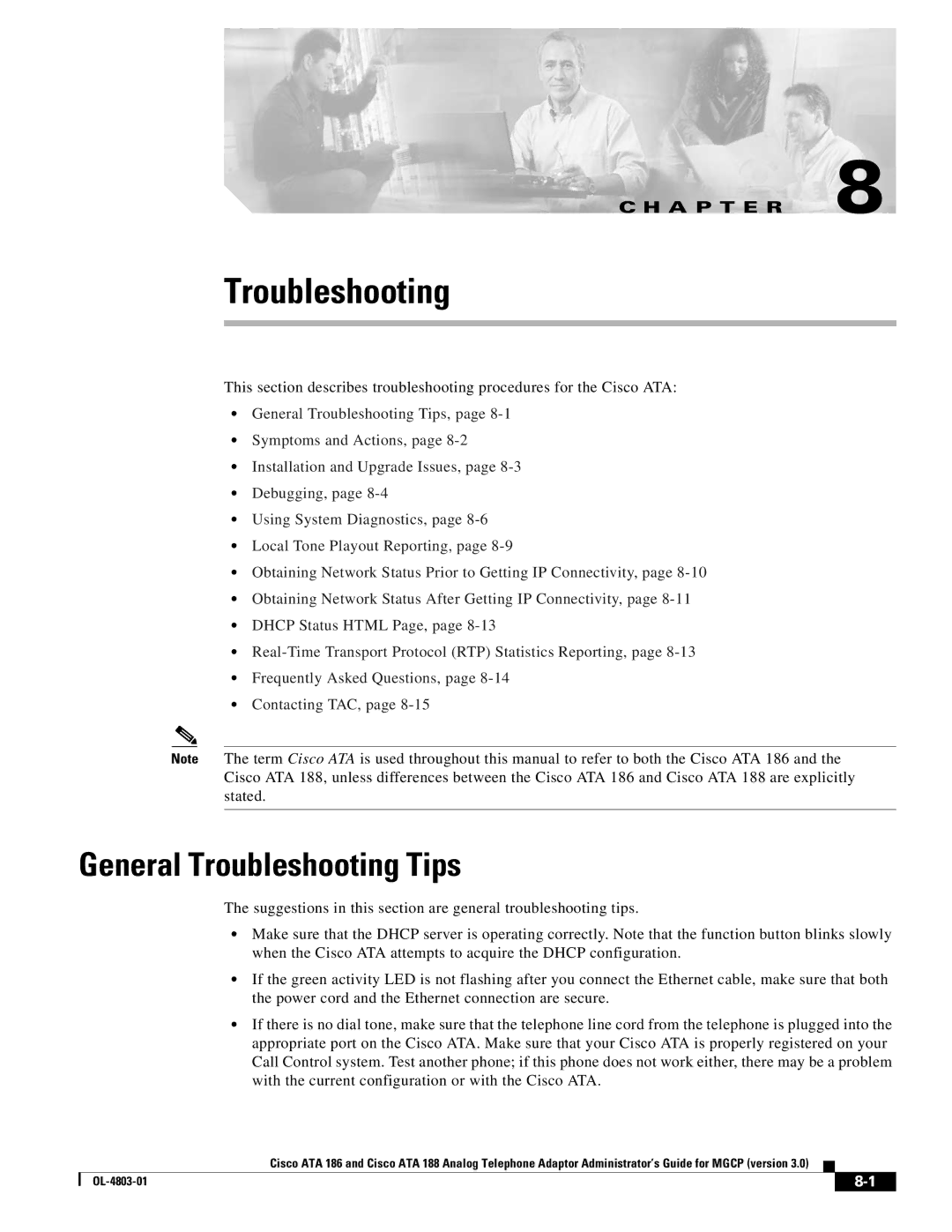 Cisco Systems ATA 186 manual General Troubleshooting Tips 