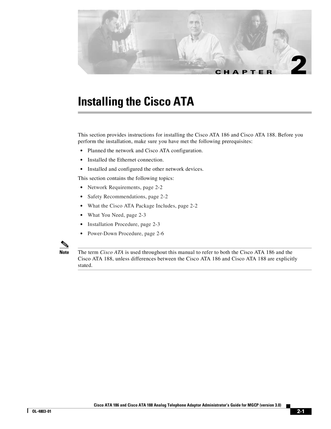 Cisco Systems ATA 186 manual Installing the Cisco ATA 